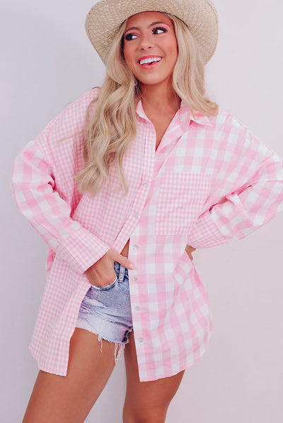 Pink Mix Checked Patchwork Long Sleeve Shirt