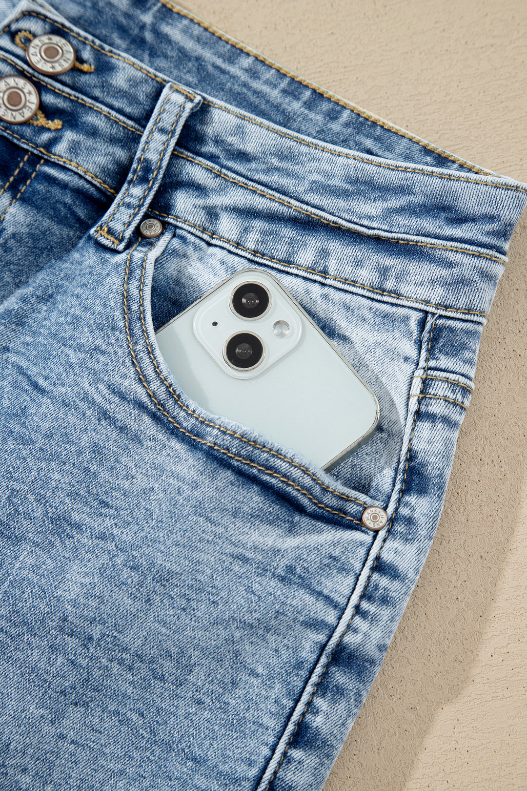 Beau Blue Acid Wash Pocket Detail Flare Jeans