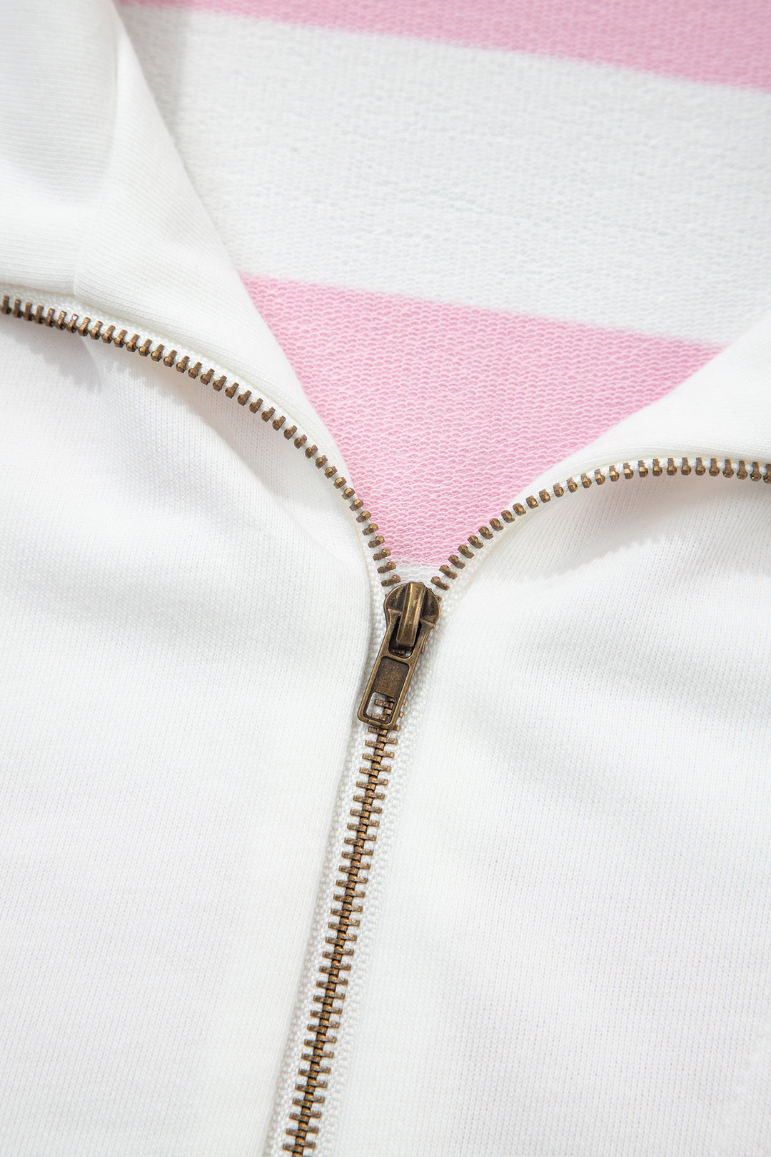 Pink Stripe Color Block Patchwork Zip Long Sleeve Top Elastic Waist Pants Set