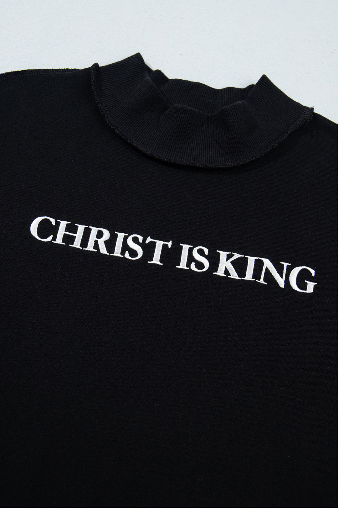 Black CHRIST IS KING Embroidery High Neck Baggy Sweatshirt
