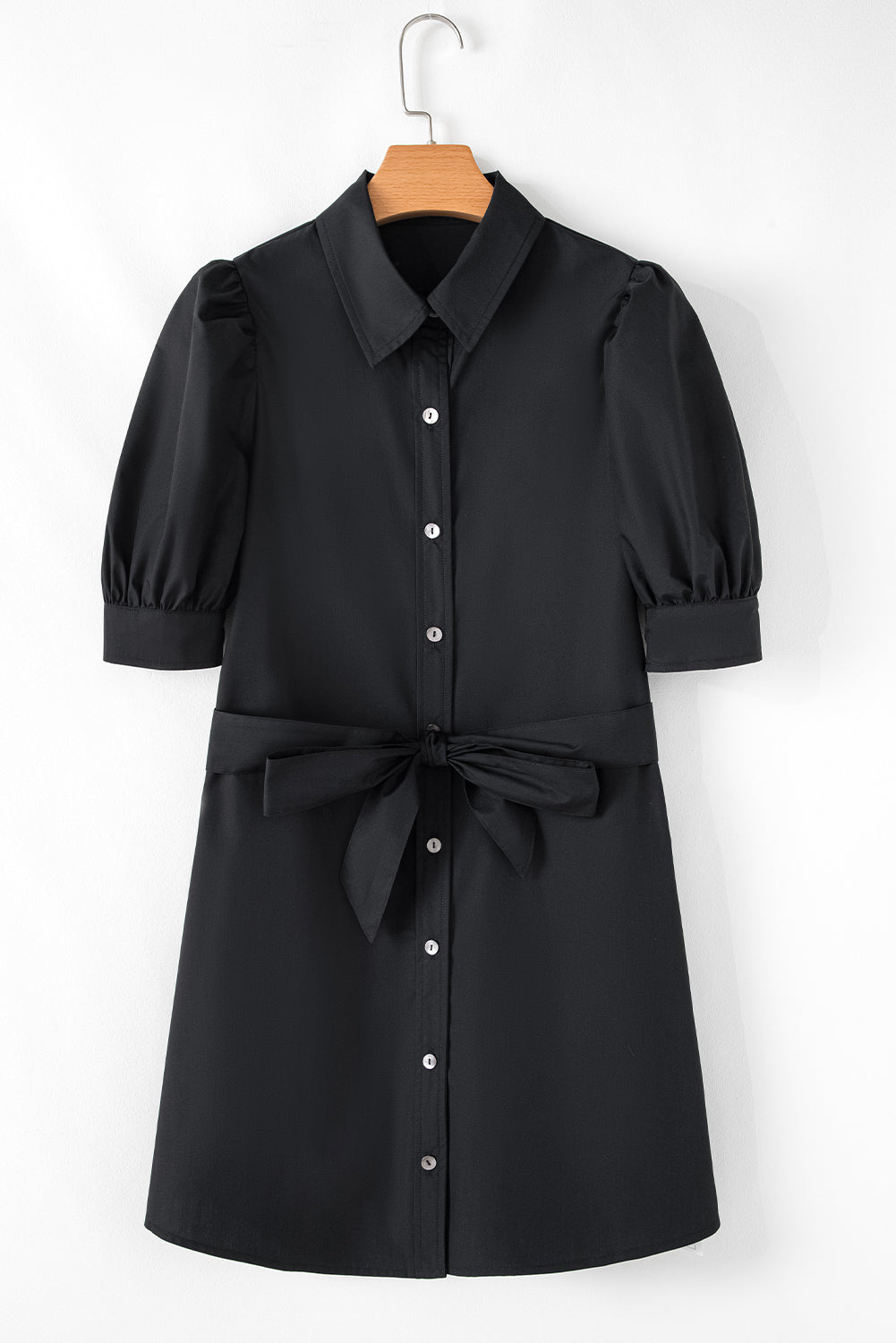 Malaya Button Up Tie Waist Puff Sleeve Mini Dress