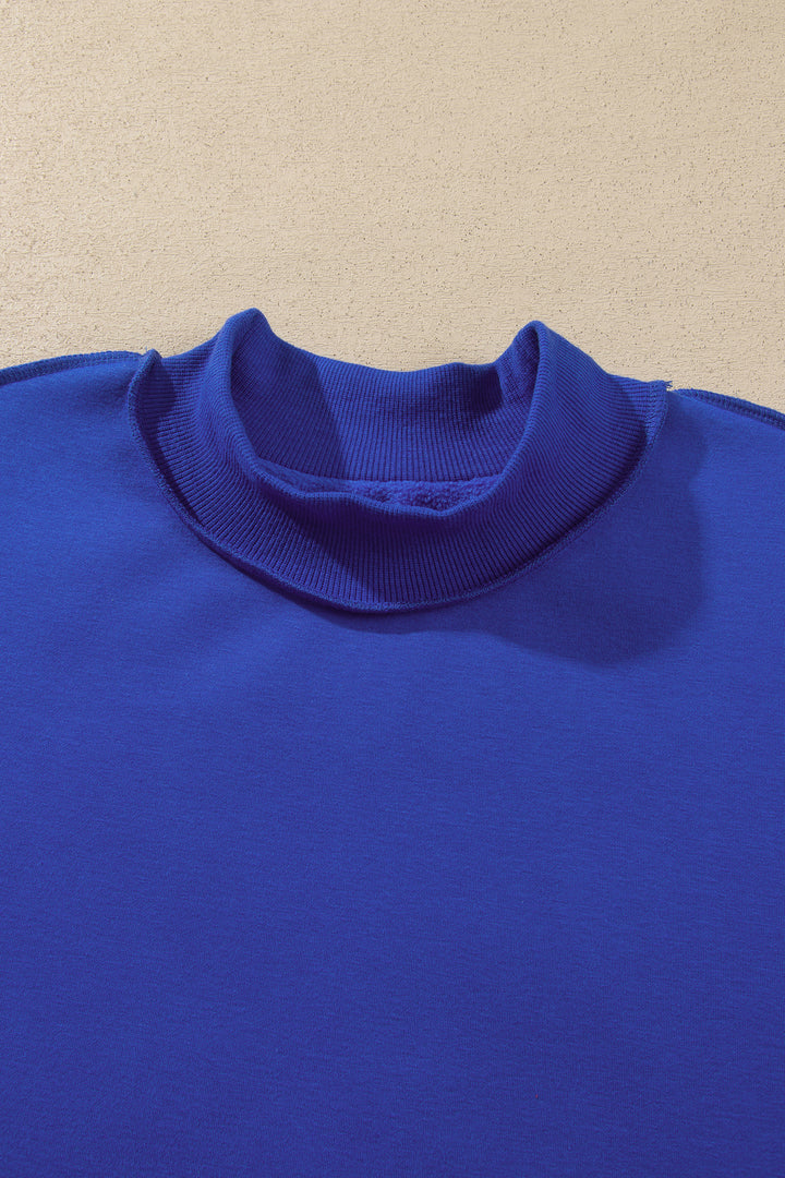 Black Oversize Drop Shoulder Reversible Mock Neck Sweatshirt
