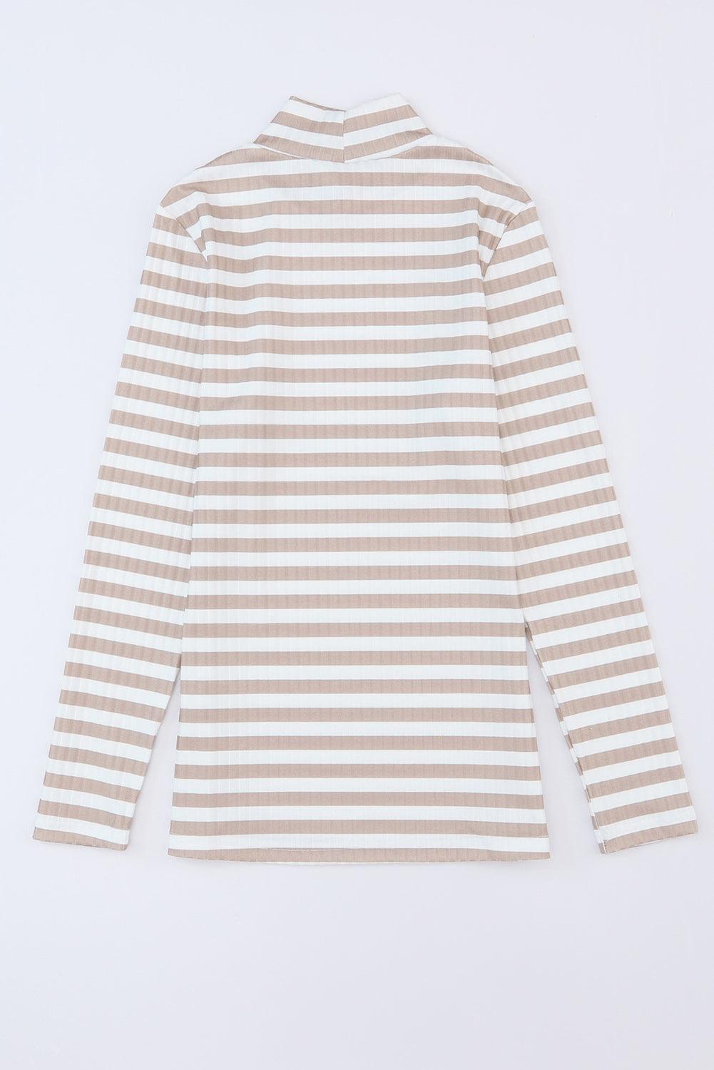 Striped Print Textured Knit Long Sleeve Tee