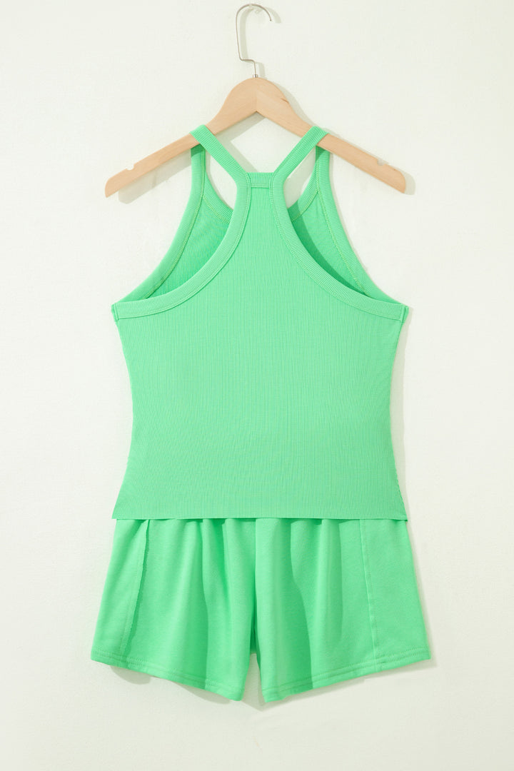 Sachet Pink Slim Tank Top Elastic High Waist Shorts 2pcs Outfit