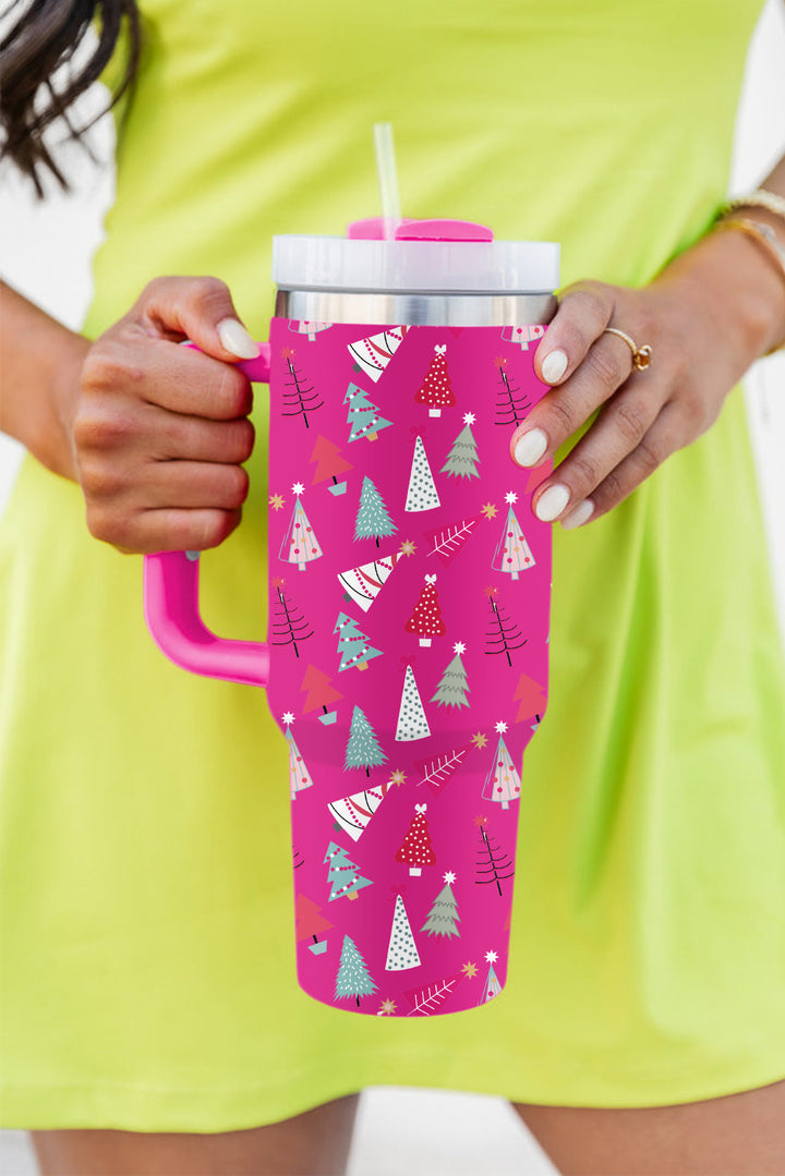 White Cartoon Christmas Tree Printed Thermos Cup 40oz