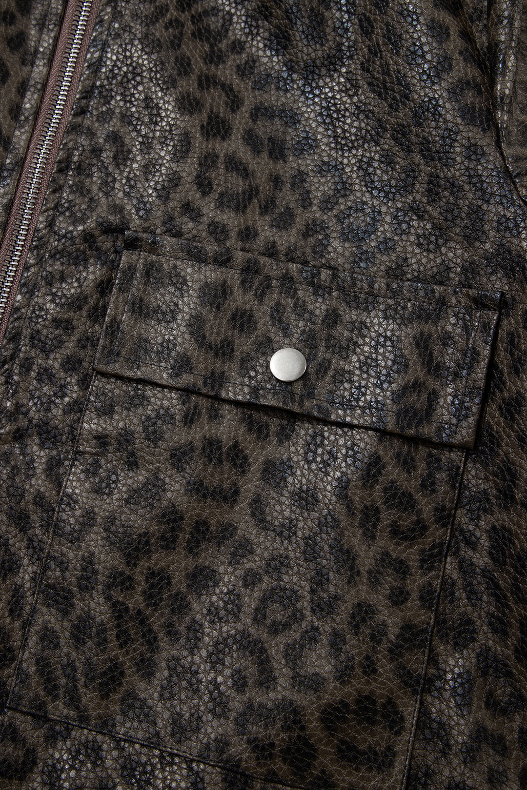 Multicolour Leopard Print Colorblock Collar Metal Placket Jacket