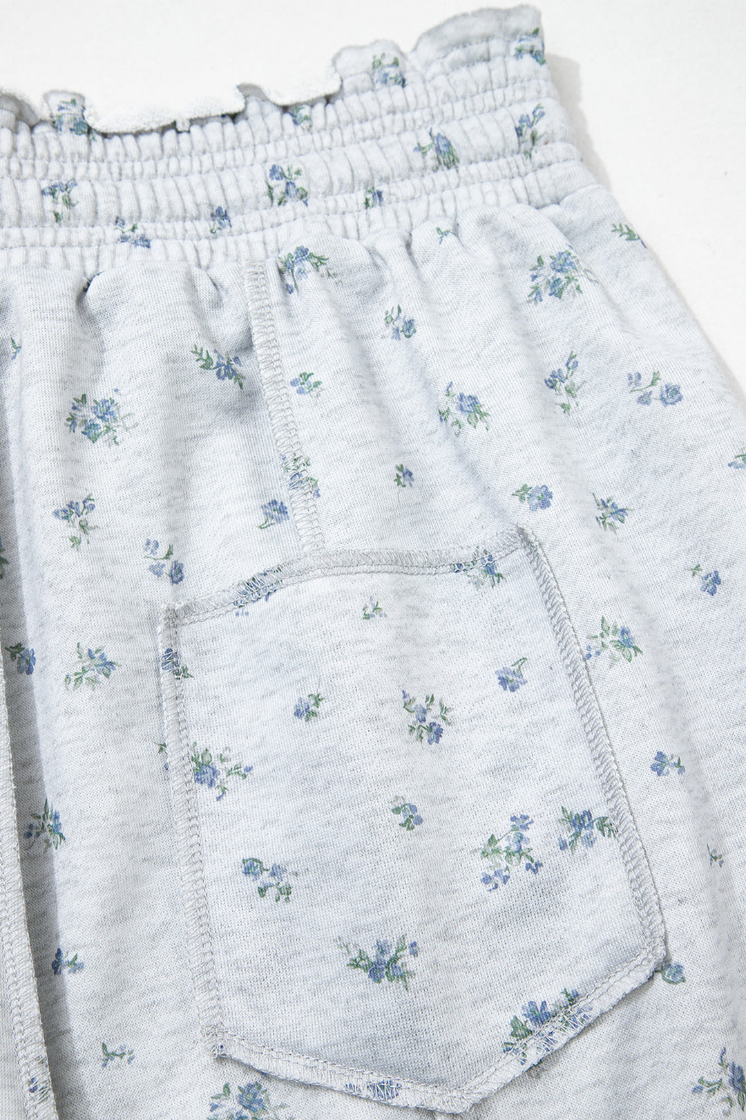 Gray Floral Print Elastic Waist Regular Fit Pants