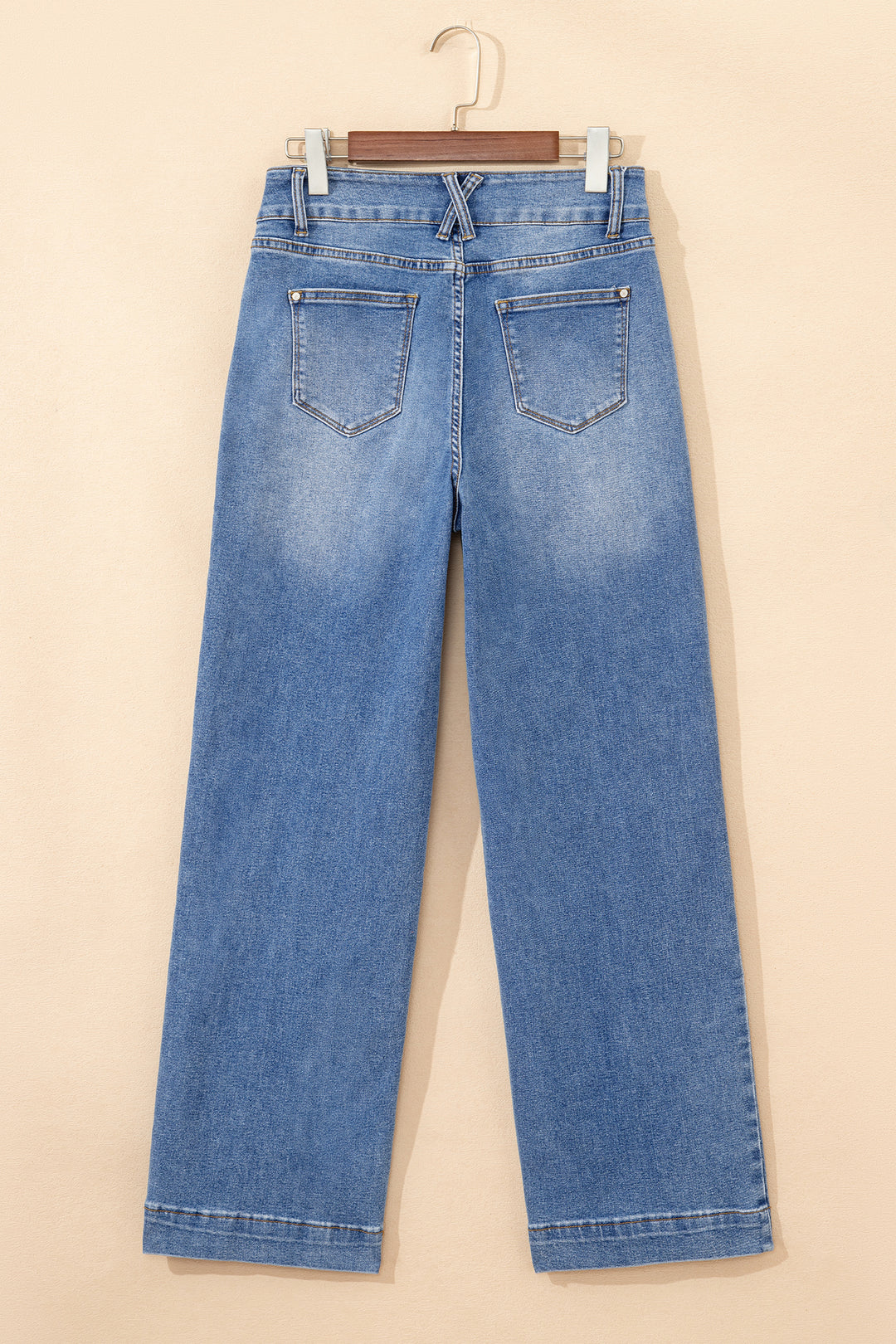 Sky Blue Double Button Zip Fly Straight Leg Jeans