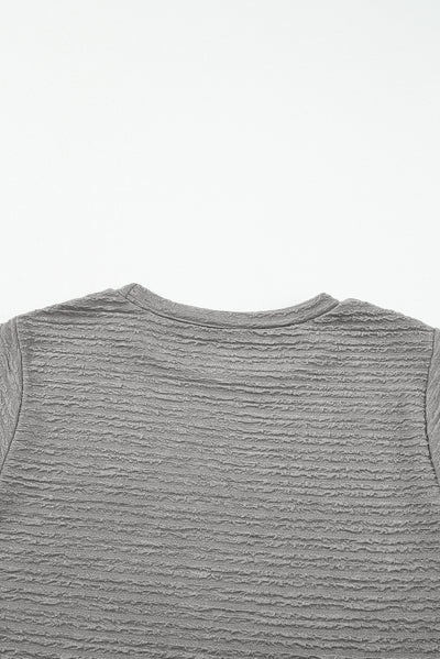 Medium Grey Solid Textured Batwing Sleeve Crew Neck T Shirt