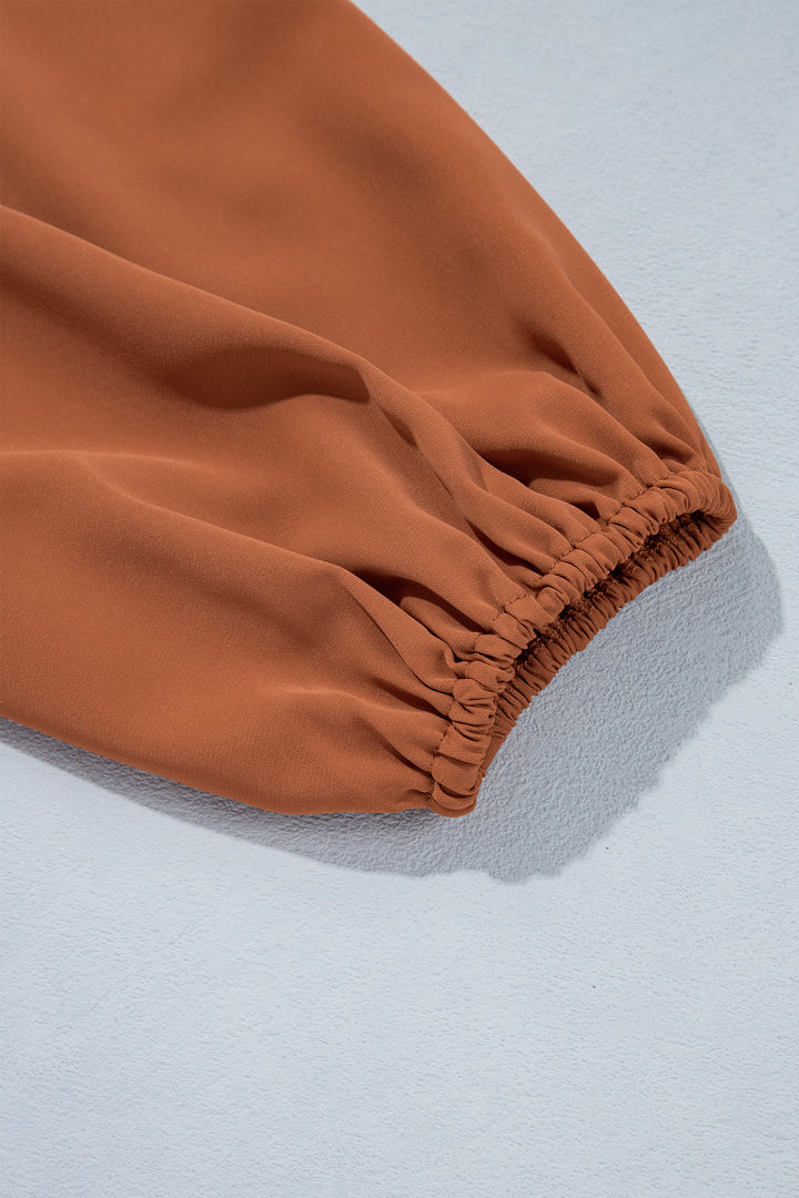 Chestnut Boho V Neck Embroidered Tassel Long Sleeve Plus Size Blouse