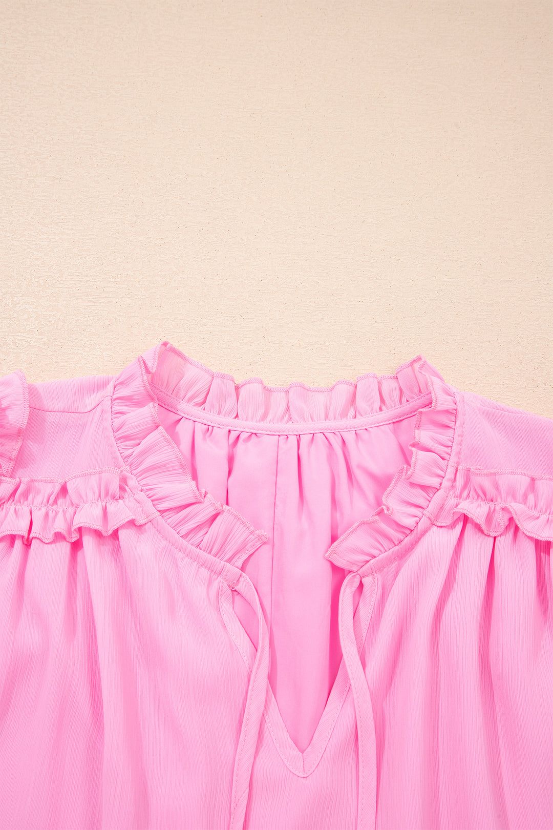 Bonbon Plus Size Textured Tassel Tie V Neck Ruffle Short Sleeve Blouse