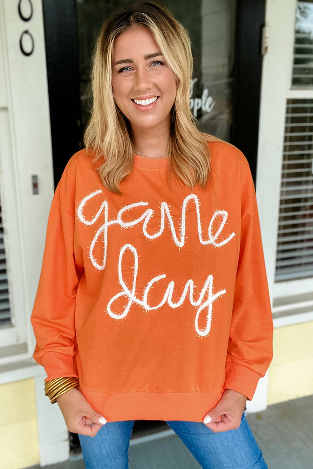 Black Tinsel Game Day Drop Shoulder Graphic Sweatshirt