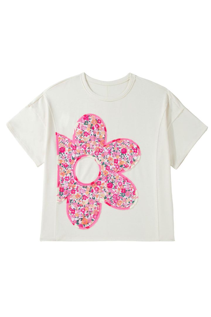 Jet Stream Big Flower Patched Plus Size Tunic T-Shirt