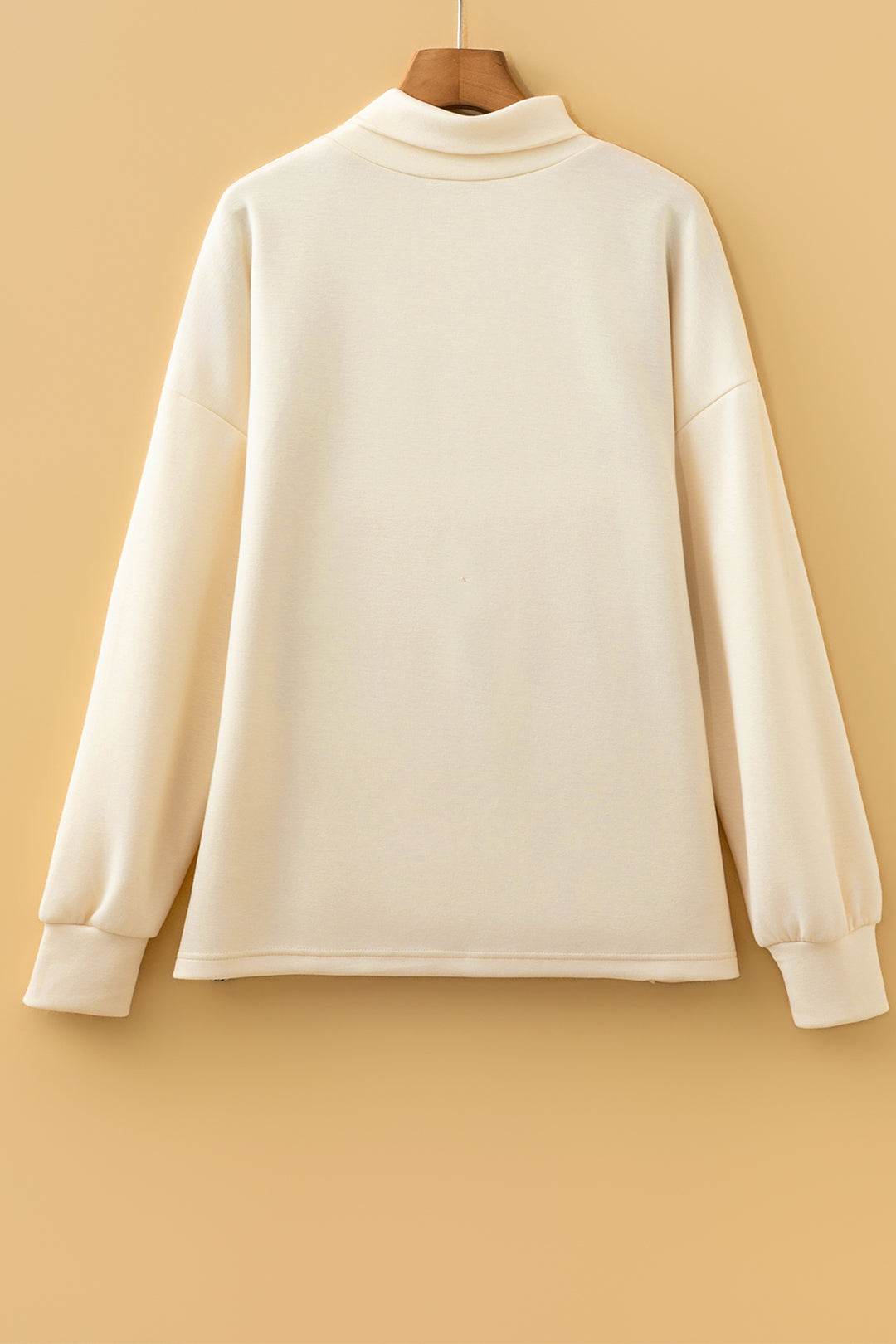 Beige Mock Neck Long Sleeve Leopard Detail Split Hem Top