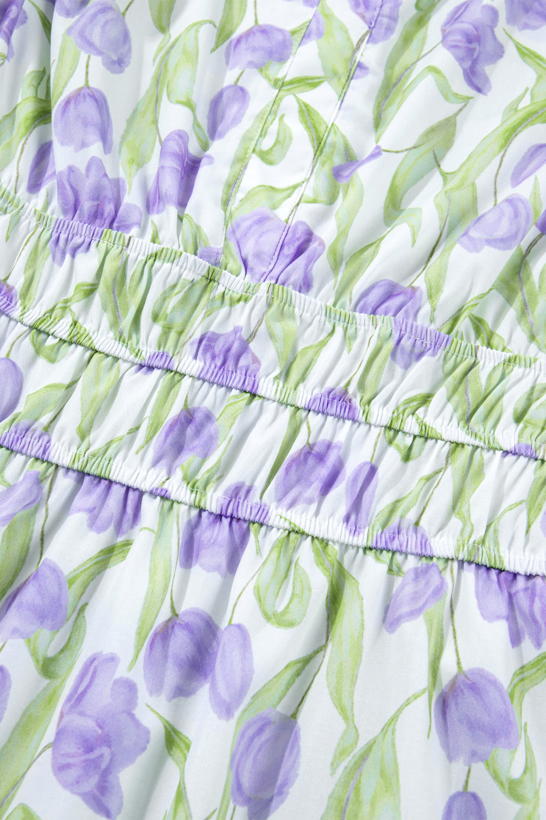 Purple Tulip Floral Print Contrast Trim Midi Dress
