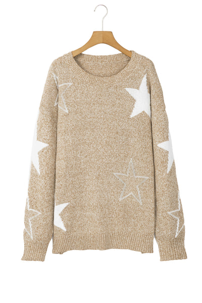 Khaki Star Pattern Drop Shoulder Plus Size Sweater