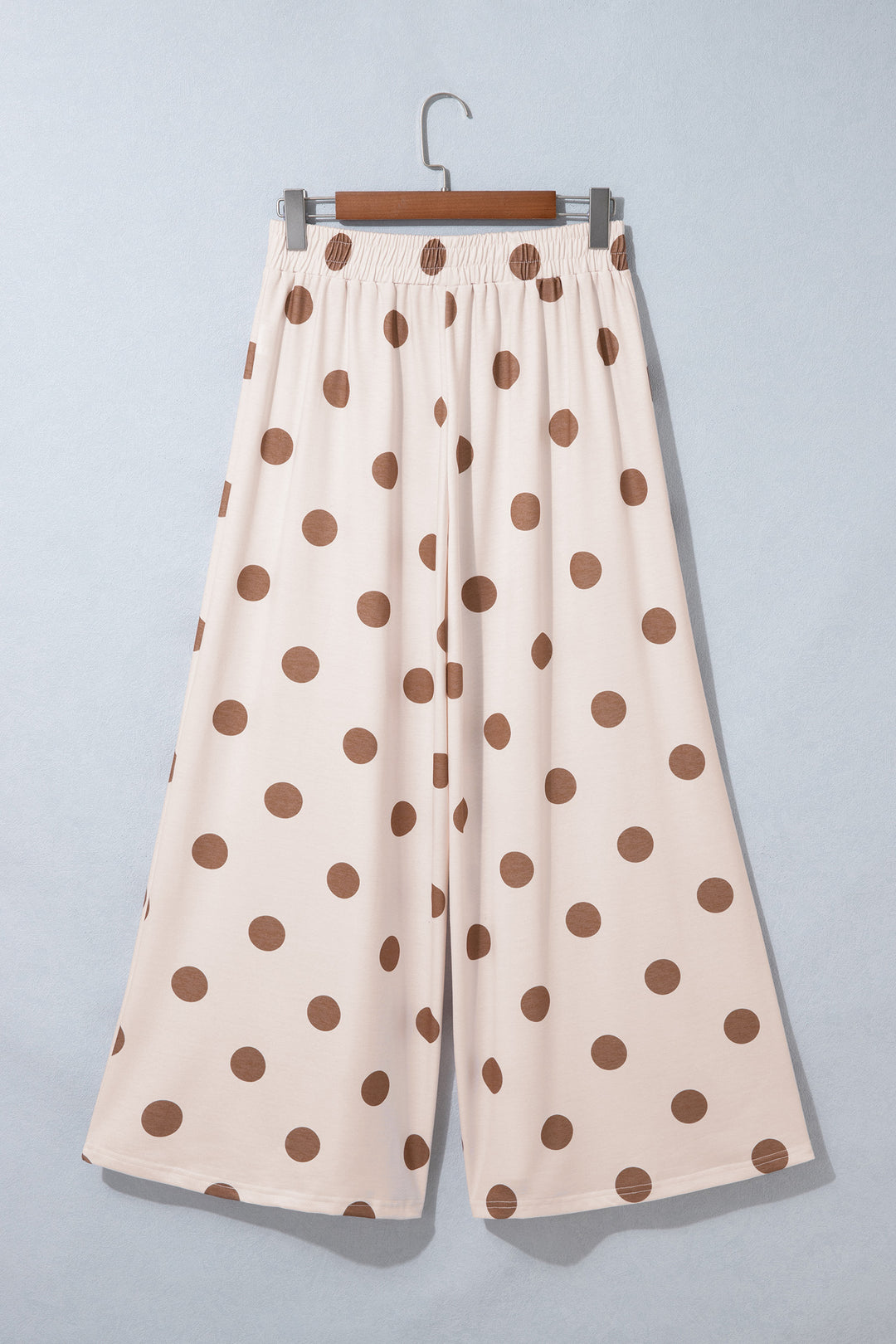 Beige Polka Dot Wide Leg Elastic Waist Casual Pants