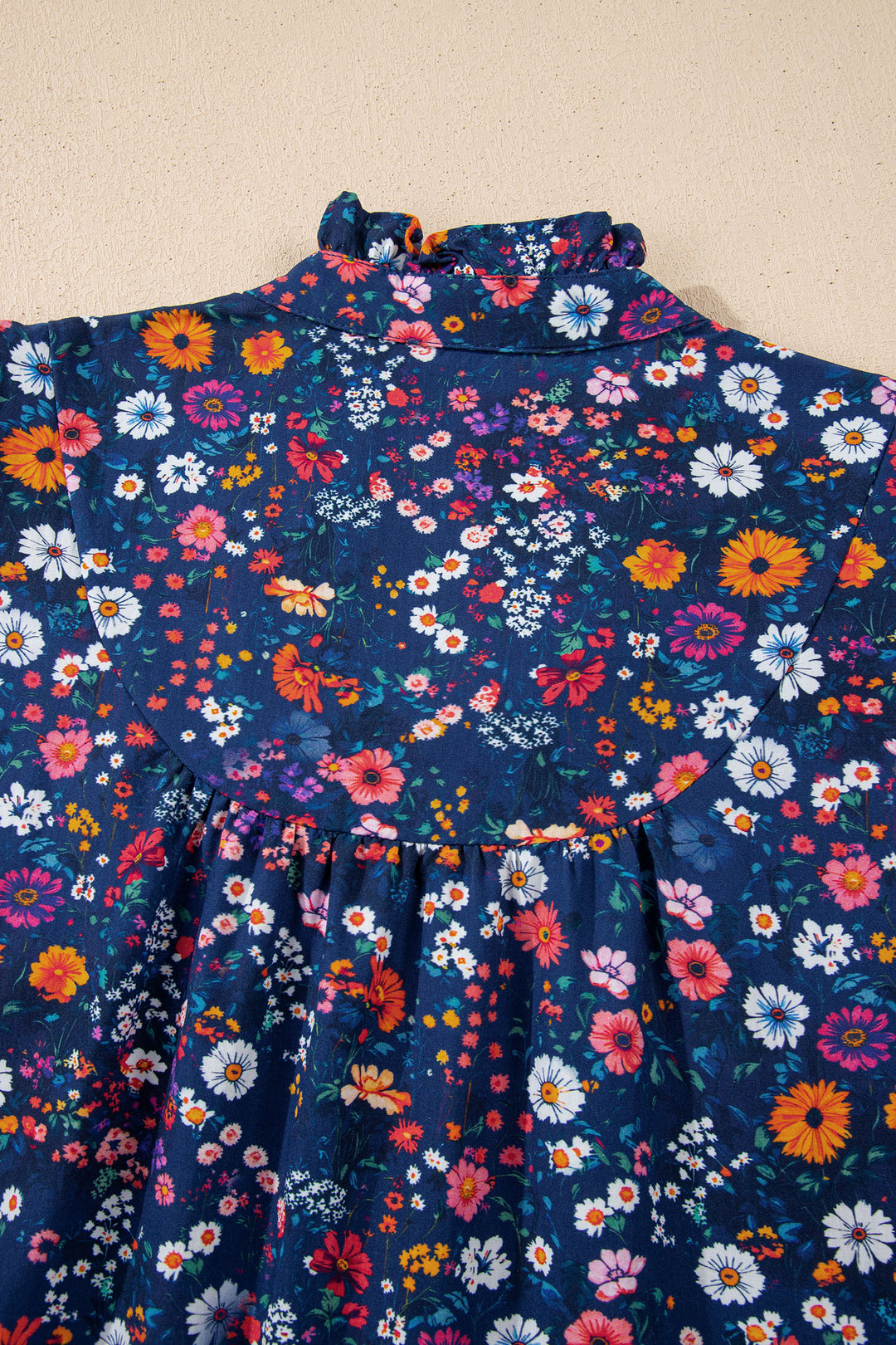 Blue Wild Daisy Floral Split Neck Short Puff Sleeve Mini Dress
