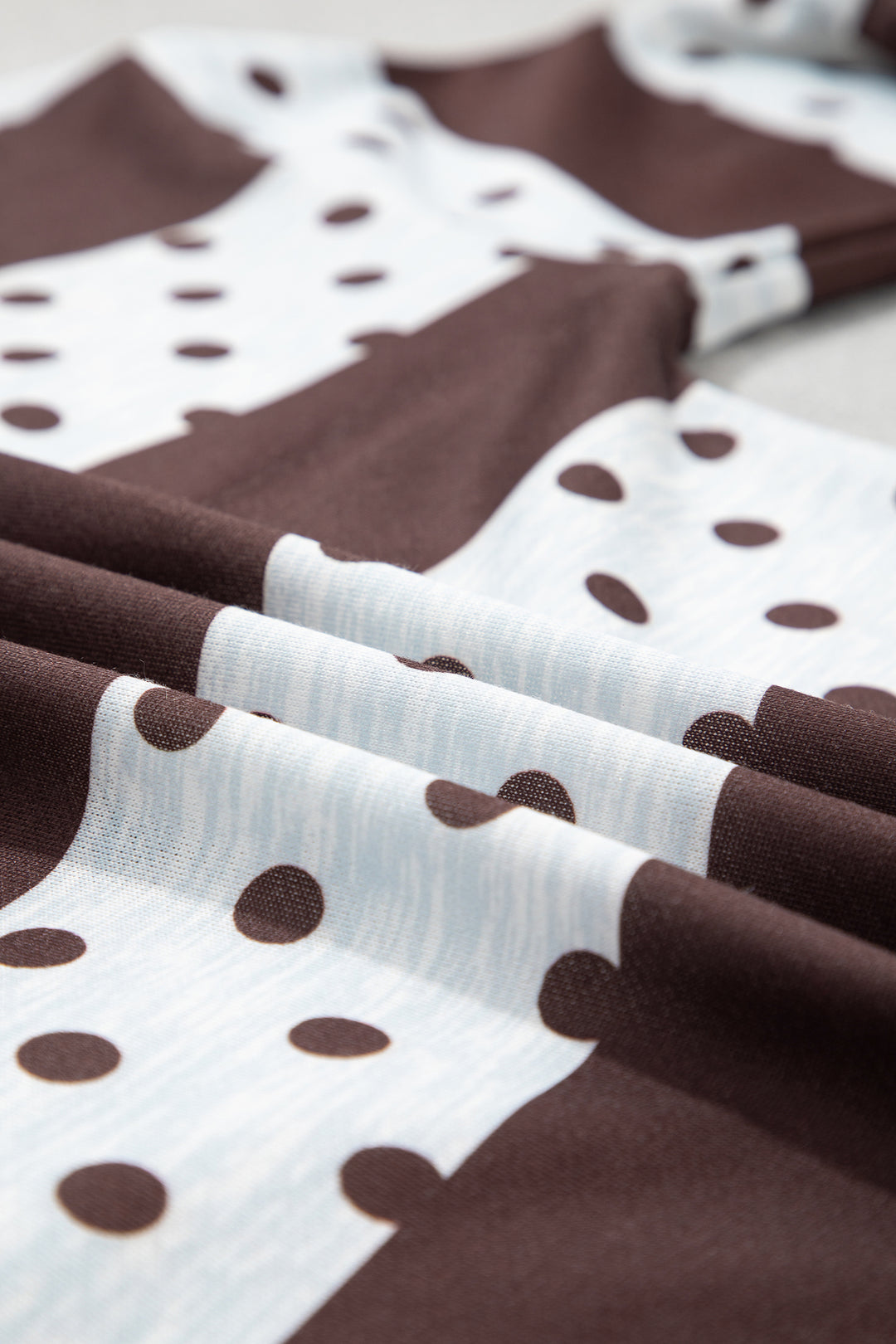 Brown Stripe Patchwork Polka Dot Accent Quarter Zip Long Sleeve Top