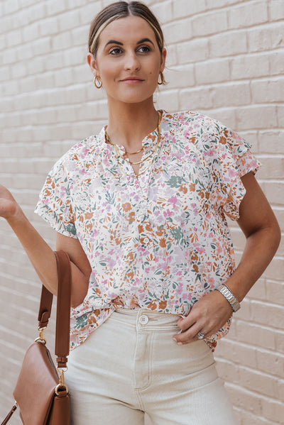 Multicolor Floral Mandarin Collar Top