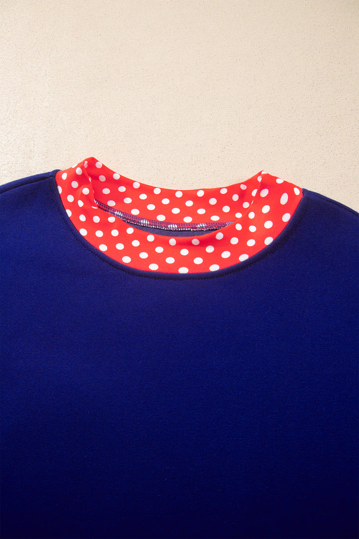 Dirty blue Colorblock Polka Dot Contrast Trim Oversized Sweatshirt