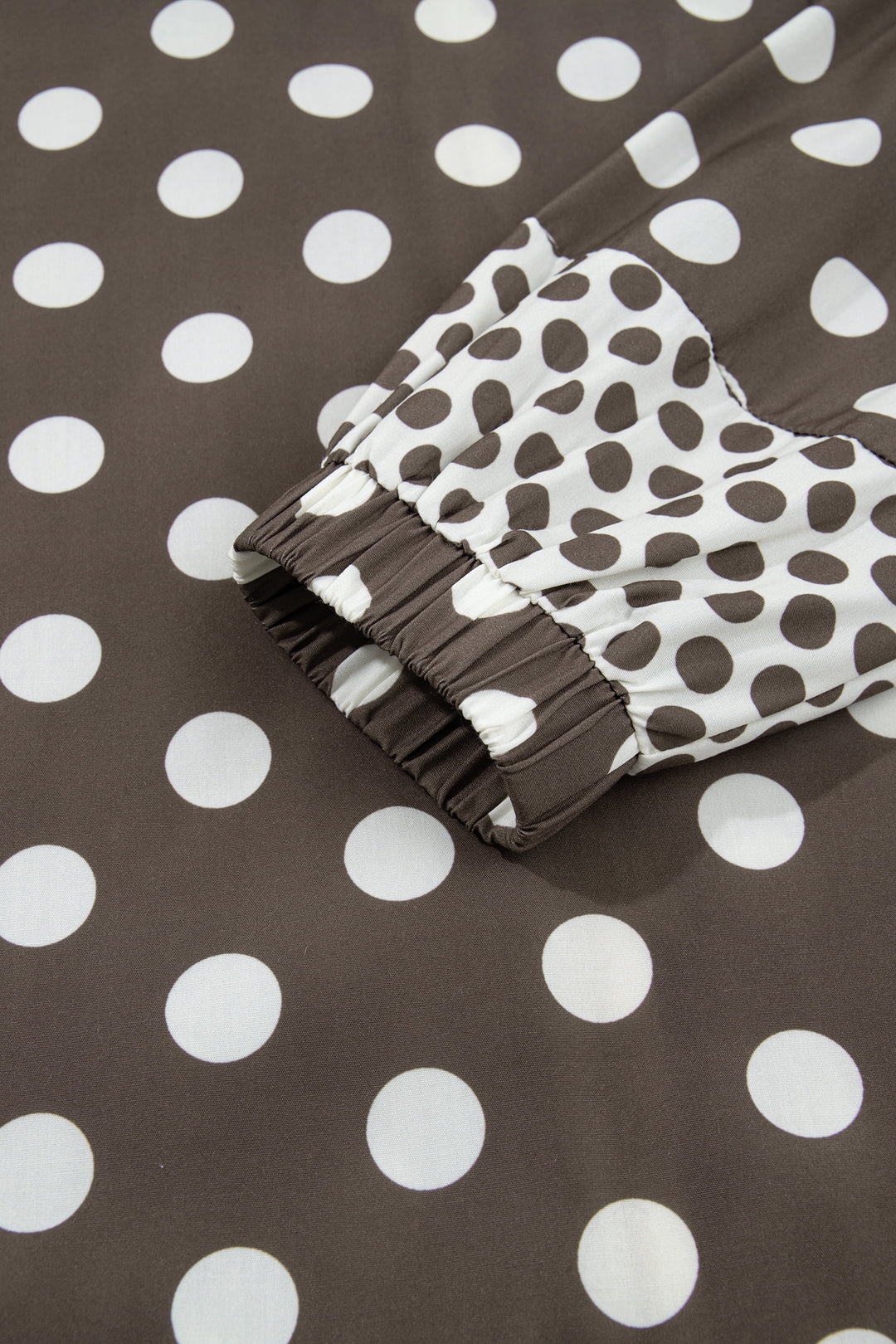 Brown Polka Dot Contrast Detail Zip-Up Long Sleeve Shacket