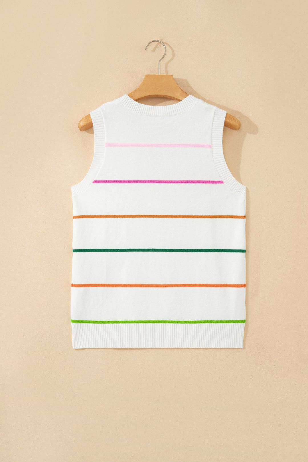 Green Stripe Round Neck Knitted Sweater Tank