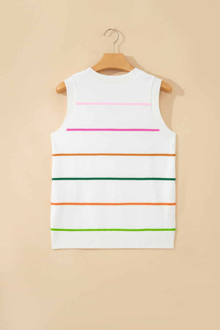 Green Stripe Round Neck Knitted Sweater Tank