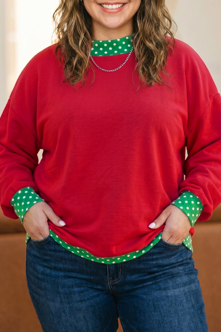 Orange Polka Dot Patchwork Round Neck Plus Size Sweatshirt