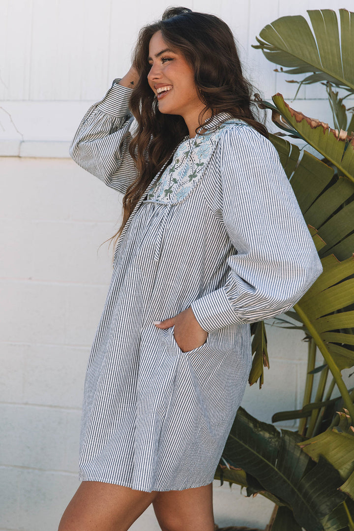 Aila Stripe Floral Patchwork Tied Mini Dress