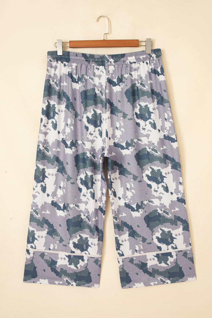 Brown Camo Drawstring Waist Patch Pocket Plus Size Pants