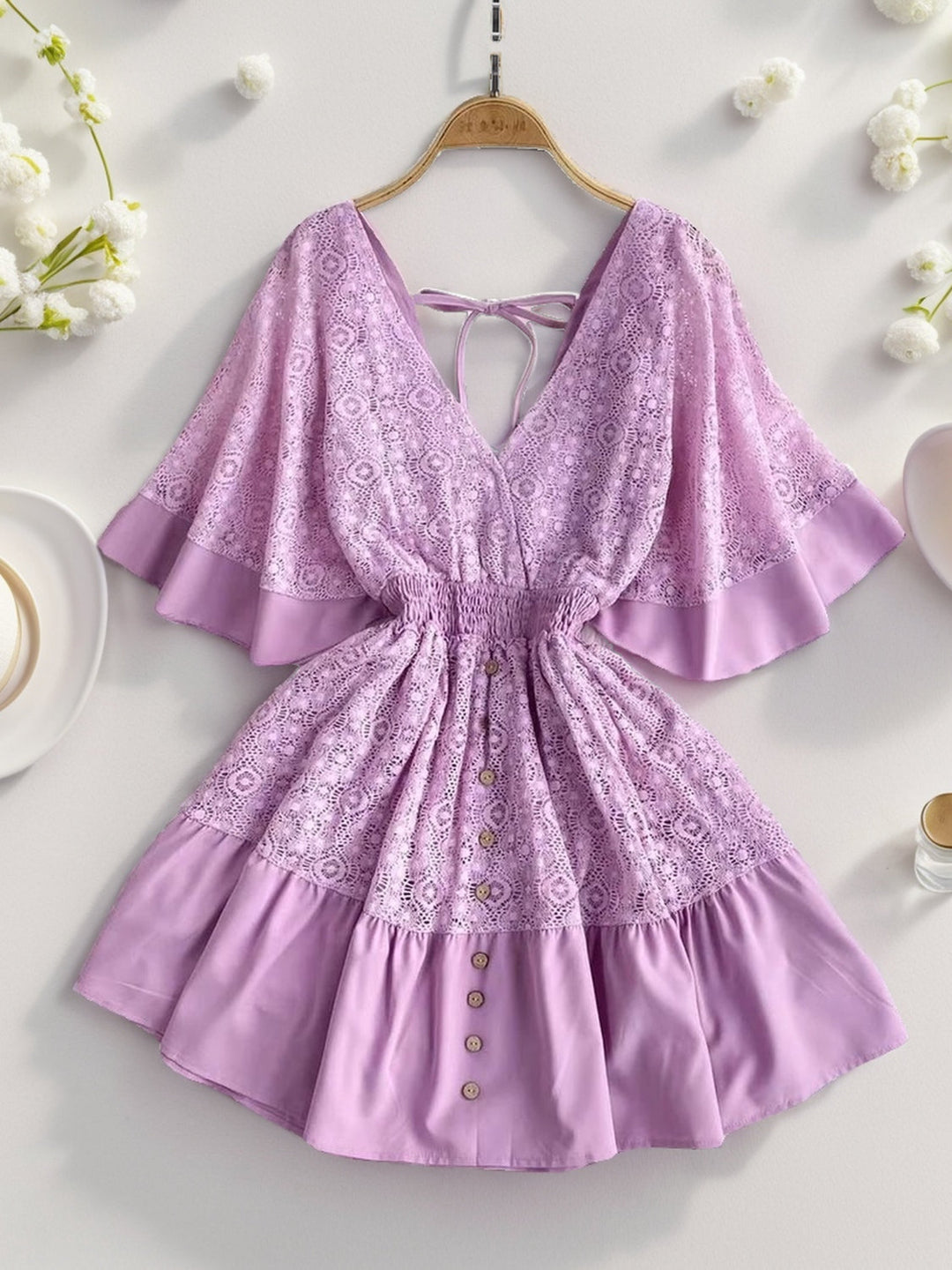 PREORDER: Hope Ruffle Hem Lace Mini Dress