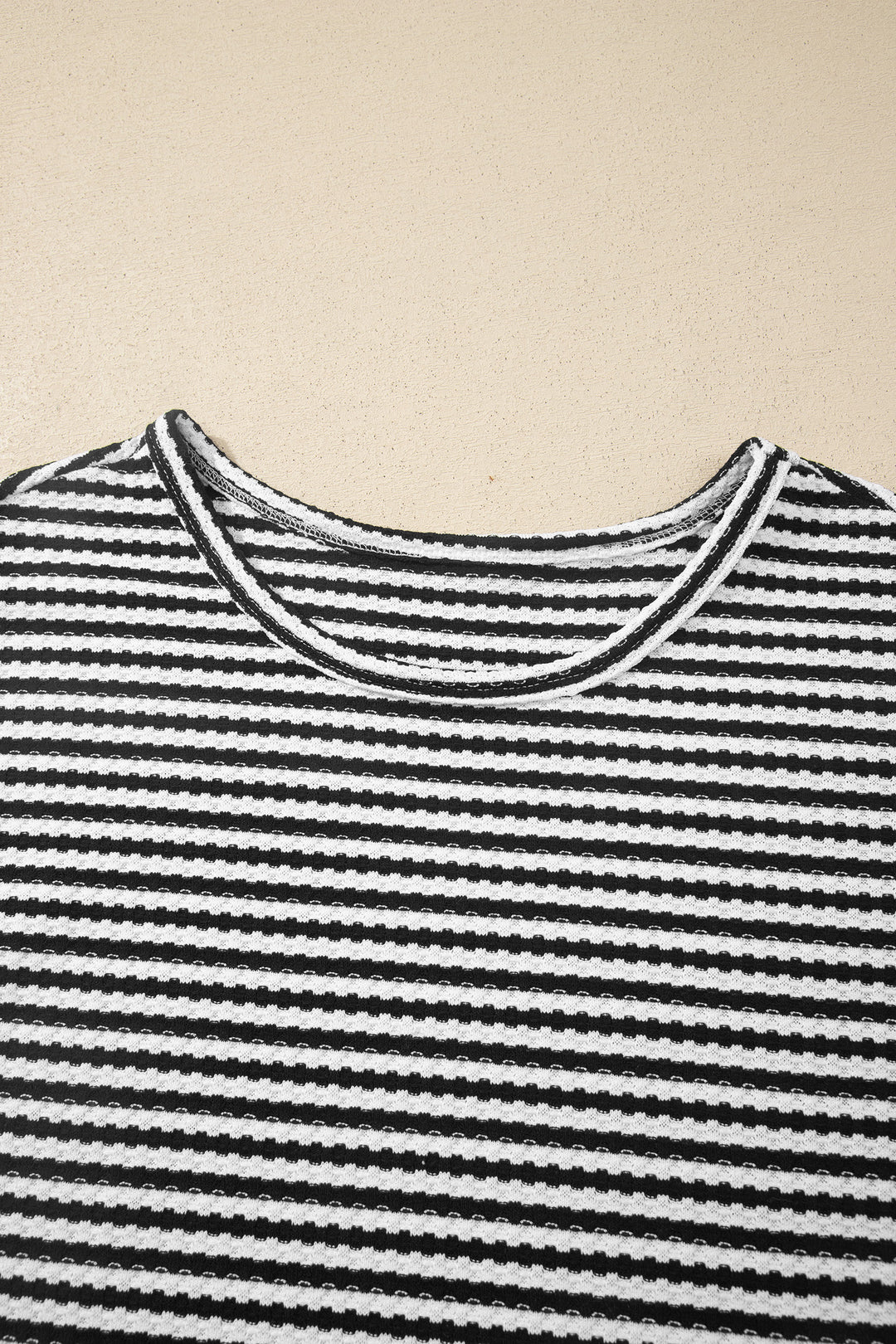 Brown Stripe Breathable Textured Knit Short 2pcs Set