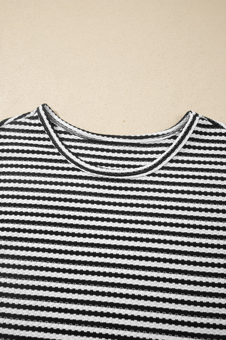 Brown Stripe Breathable Textured Knit Short 2pcs Set