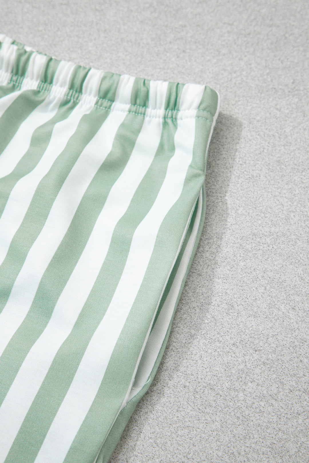 Smoke Green Striped Patchwork V Neck Two Piece Shorts Plus Size Set