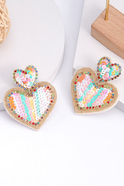 Pink Colorful Sequined Hearts Valentines Fashion Earrings