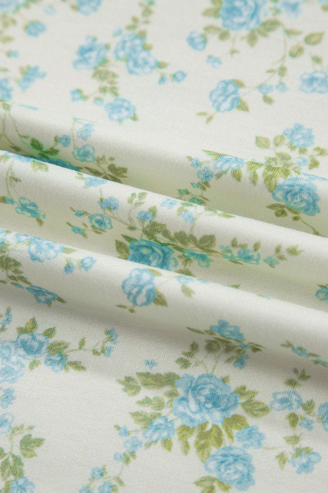 Sky Blue Floral Print Short Sleeve Elastic Waist Pocket Casual Two Piece Short Sets