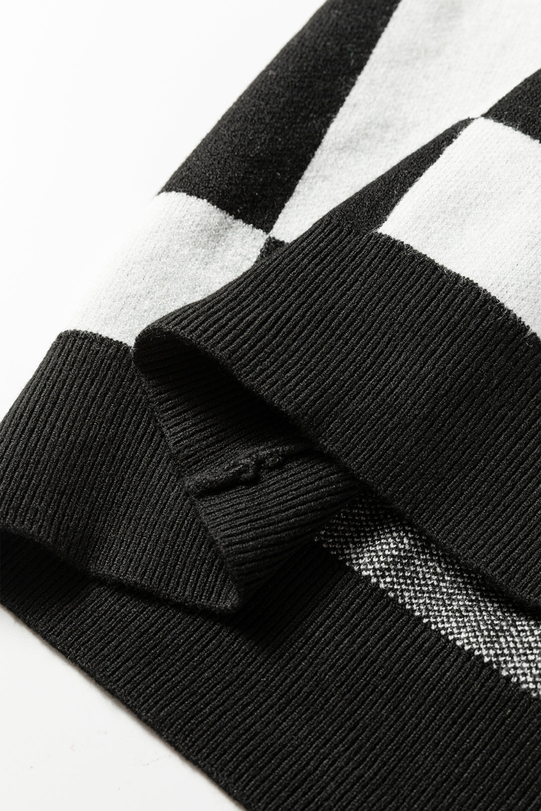 Black Checkered Pattern Loose Drop Shoulder Half Sleeve Sweater