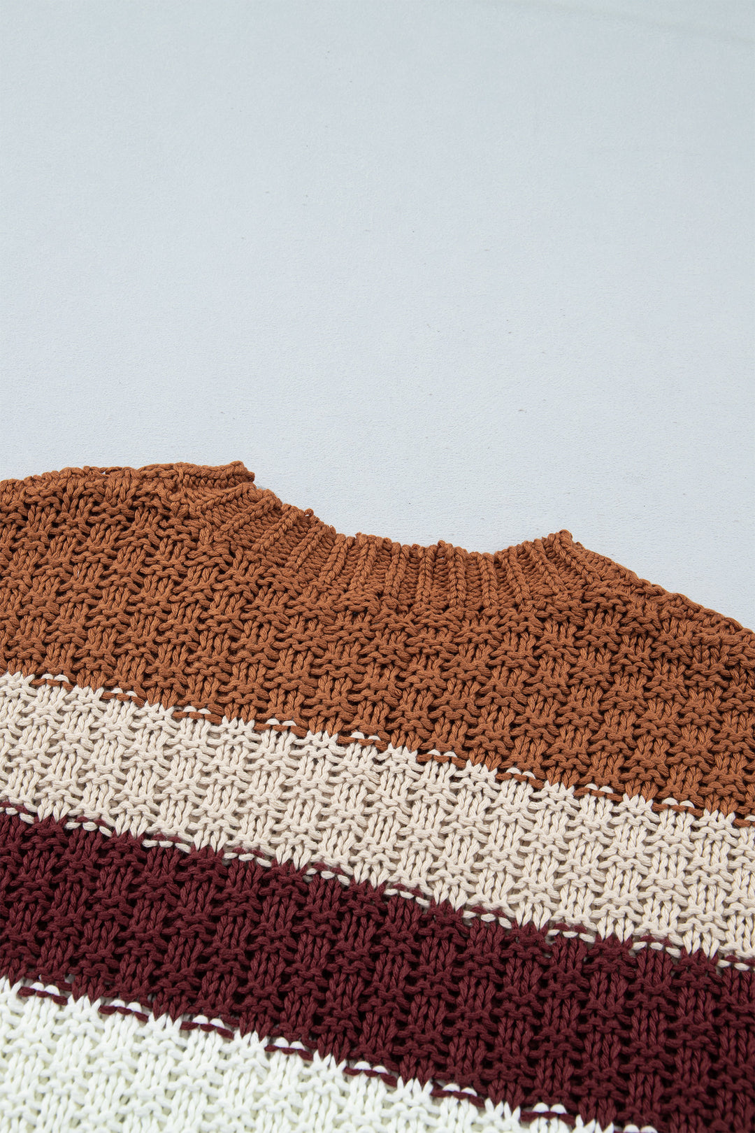 Multicolour Striped Knit Dropped Shoulder Round Neck Pullover Sweater