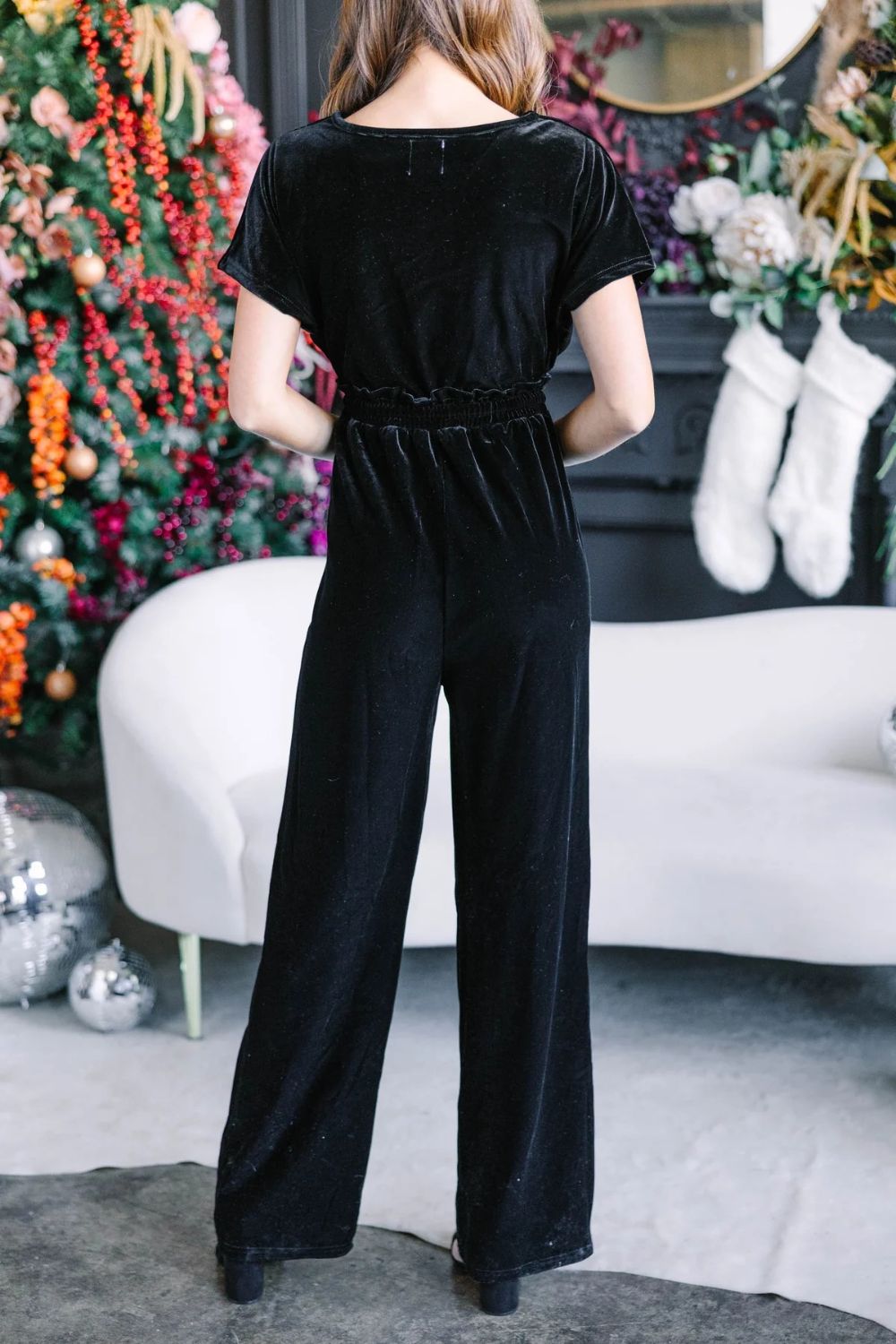 Drawstring Surplice Short Sleeve Jumpsuit