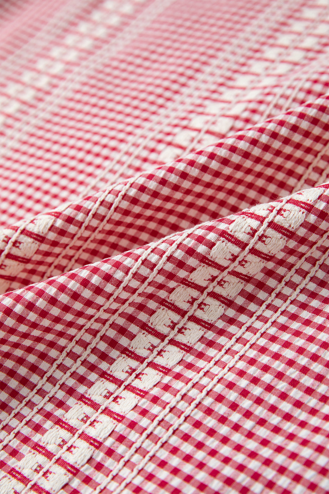 Red Western Pony Embroidered Yoke Puff Sleeve Gingham Blouse