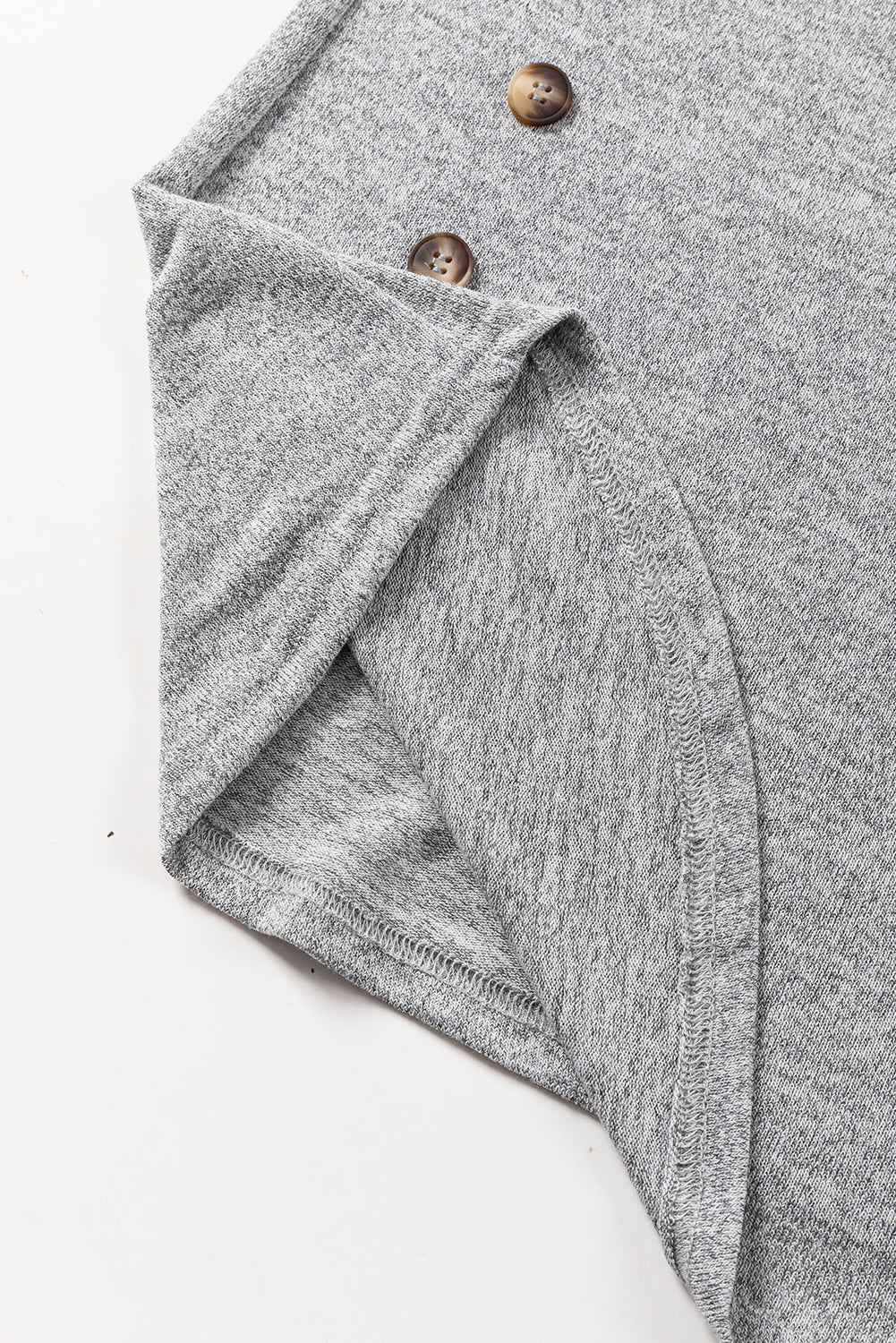 Gray Side Buttons Crew Neck Knit Top