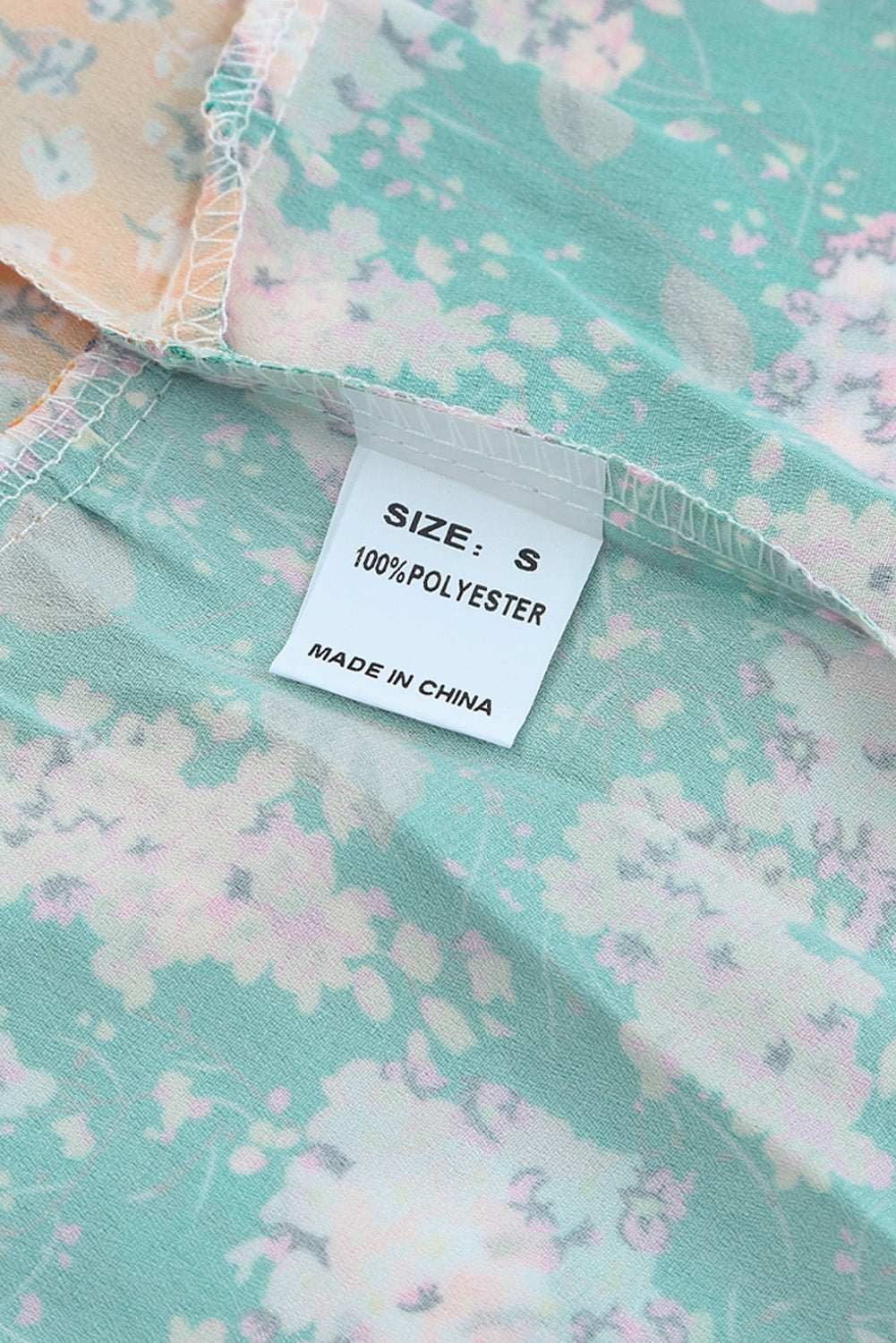 Green Color Block Floral Print Loose Blouse