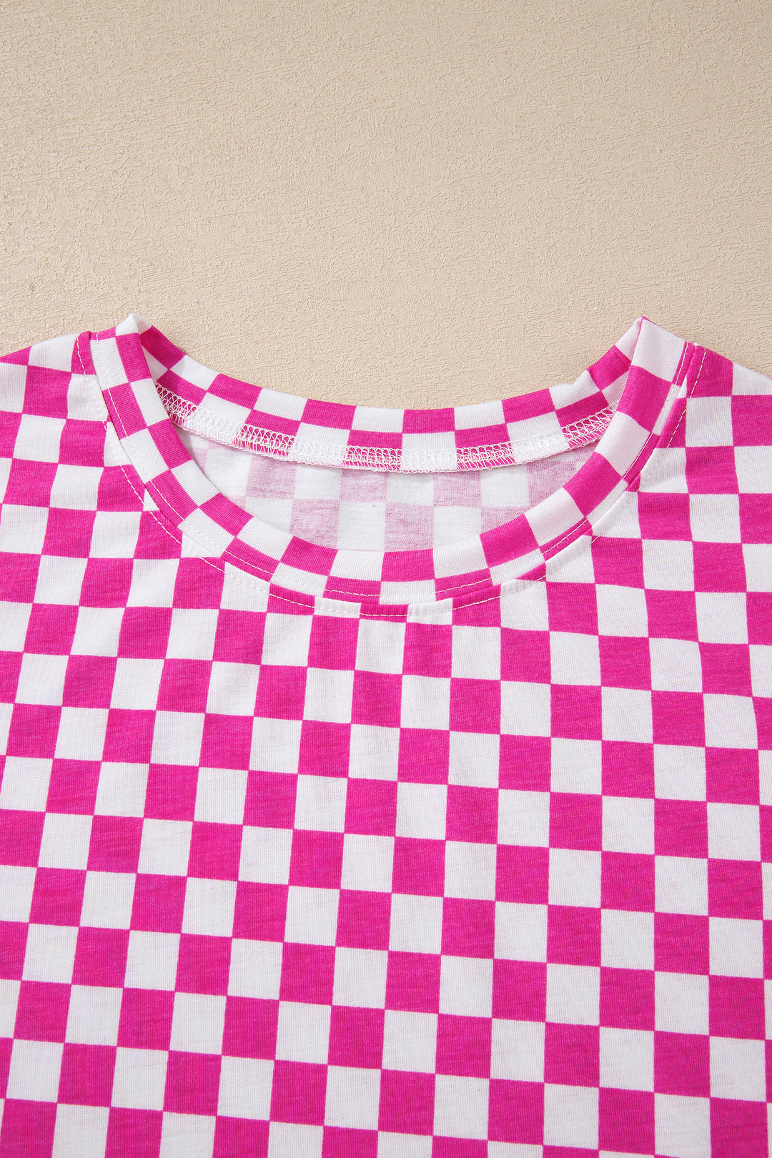 Rose Checkered Print Half Sleeve Tee 2pcs Lounge Pant Set