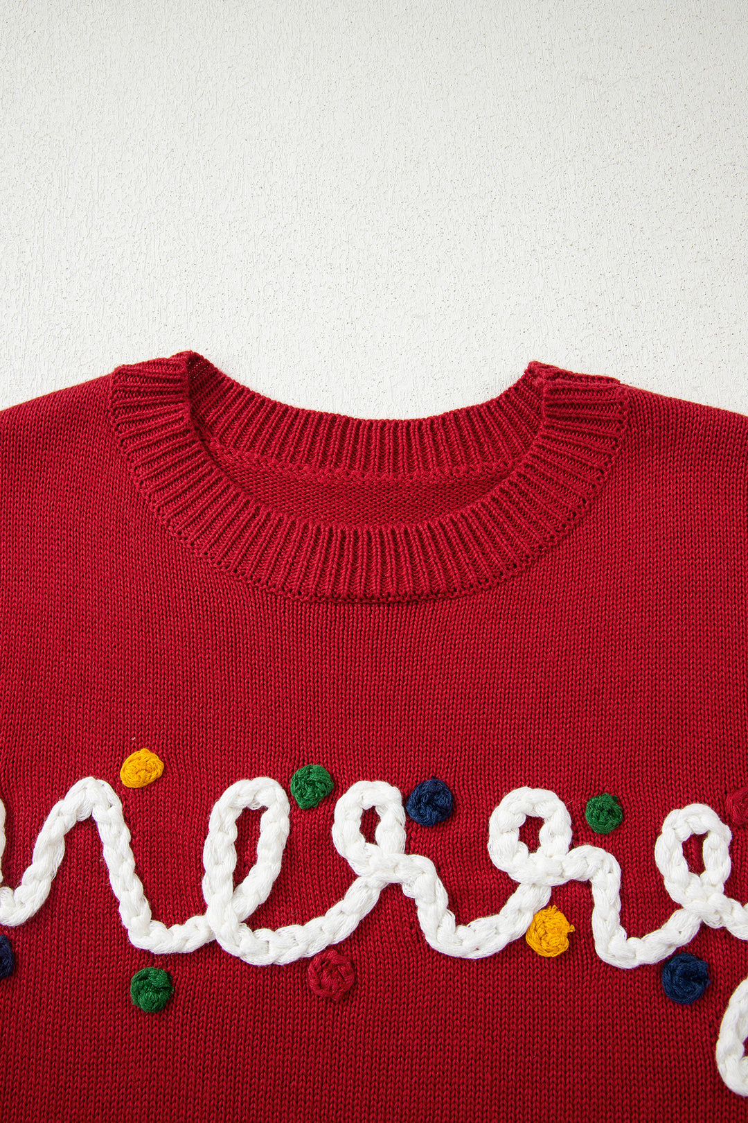 Racing Red Merry Colorful Dot Detail Christmas Drop Shoulder Sweater