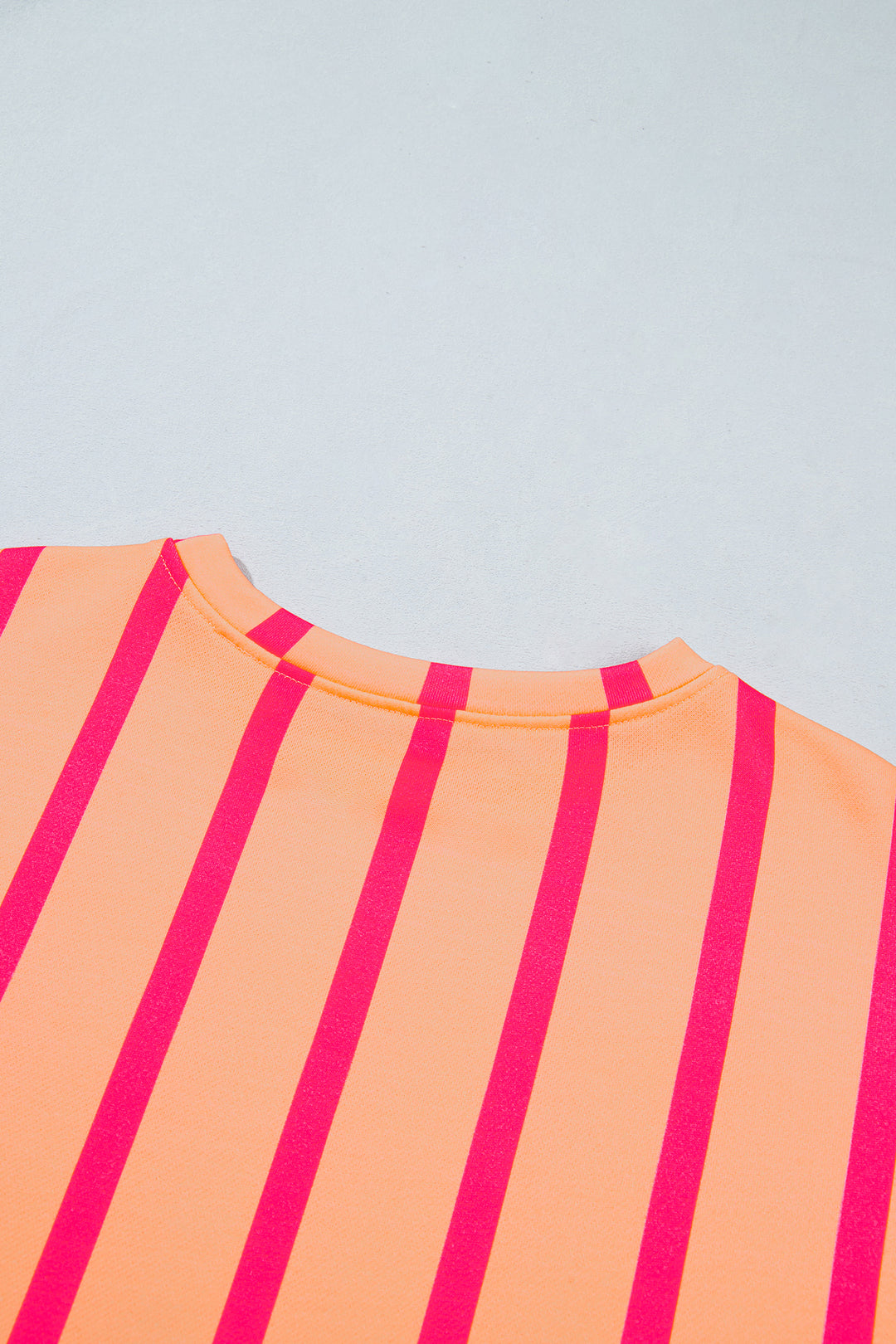 Pink Stripe Dropped Shoulder Round Neck Casual Sweatshirt