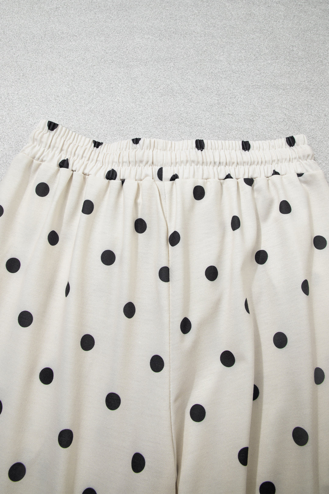 Beige Polka Dot Half Sleeve Loose Top Elastic Waist Casual Pants Set