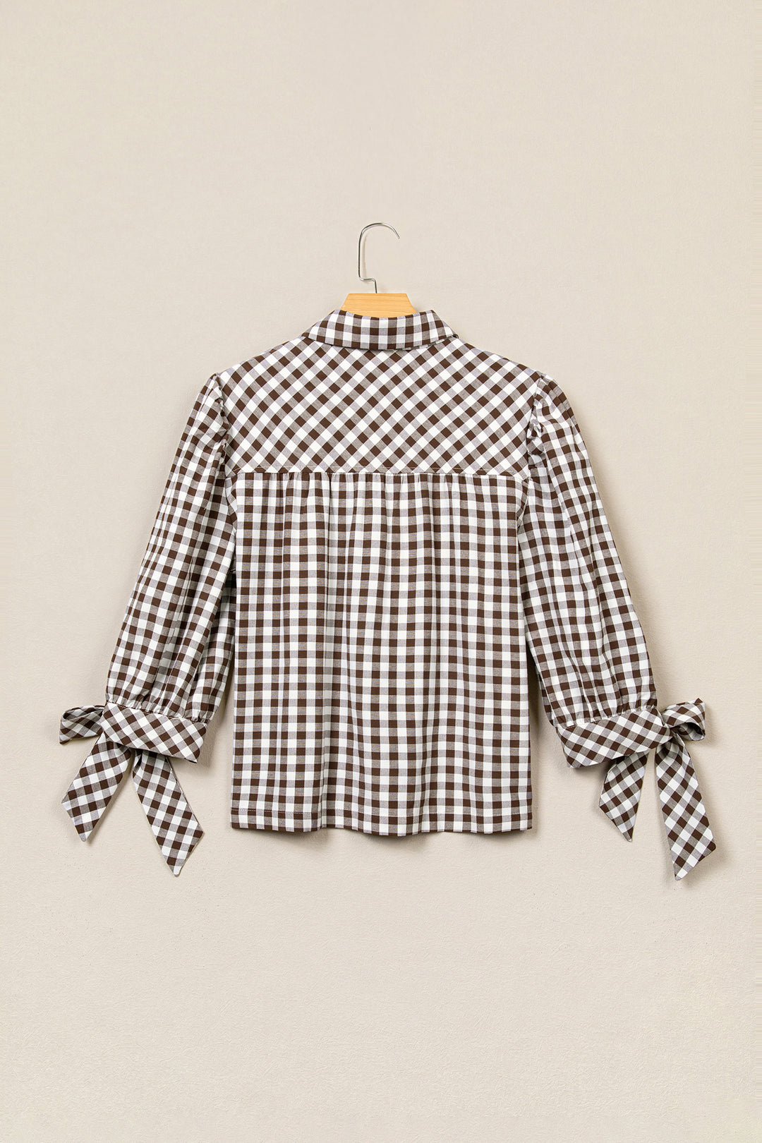 Brown Plaid Knot Half Sleeve Button Down Shirt
