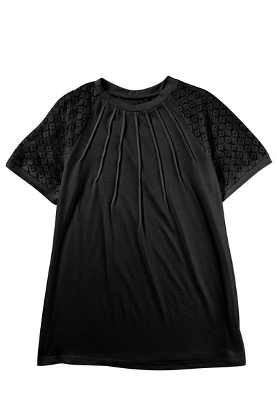 Black Seamed Detail Contrast Lace Raglan Sleeve Tee