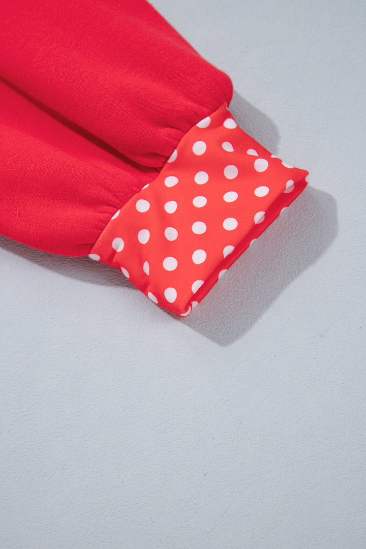 Tomato Red Casual Polka Dot Patchwork Letter Graphic Plus Size Sweatshirt